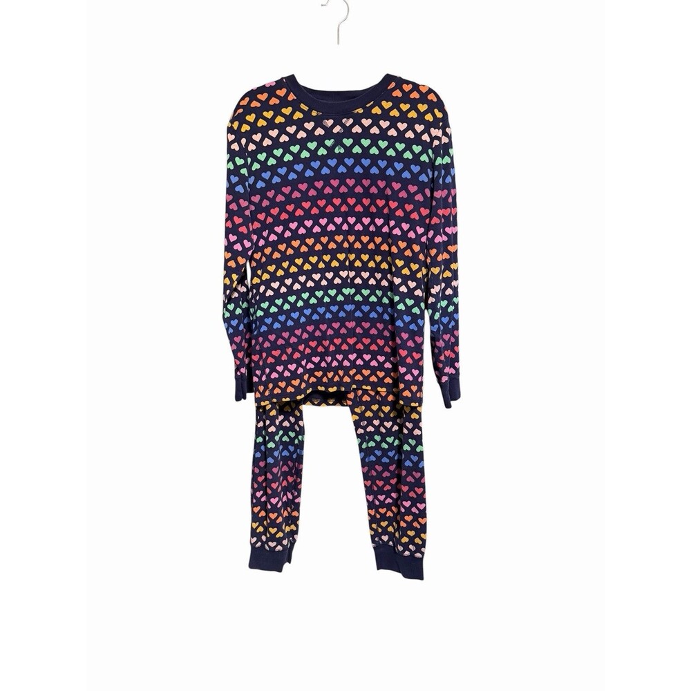 100% ORGANIC COTTON PRIMARY Rainbow Hearts Pajamas PJ Top Med Bottoms Lg